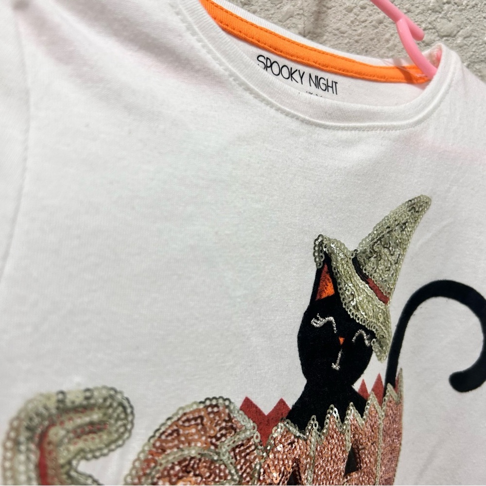 Spooky Night Girls Halloween Cat in Pumpkin Glitter Top NWT Size 4 XS - Picture 5 of 5